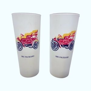 Set of Vintage MCM 1901 Packard Automobile Tumbler Glasses: Smoky Glass:Barware
